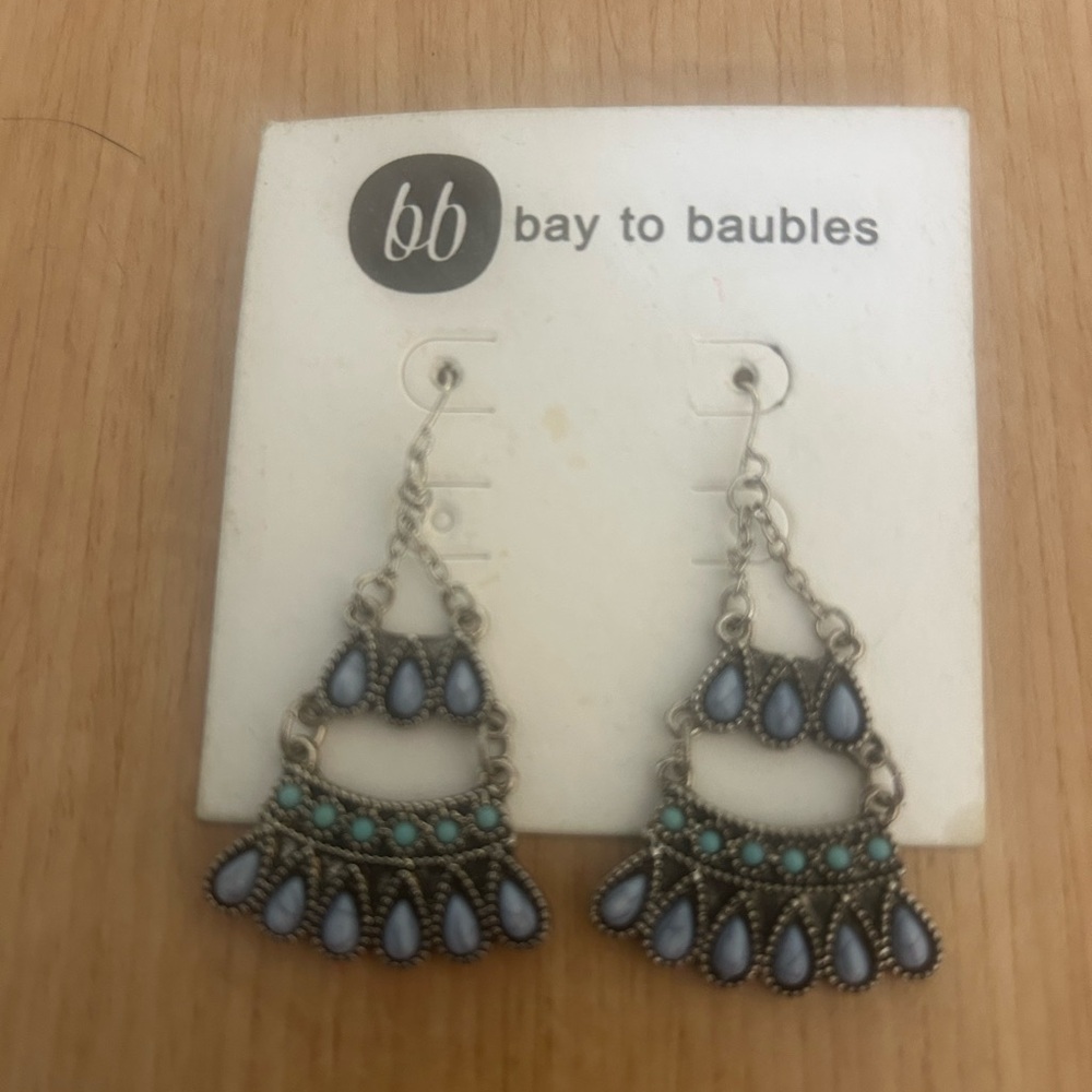 Blue and Silver Chandelier Dangle Earrings by Bay to Baubles